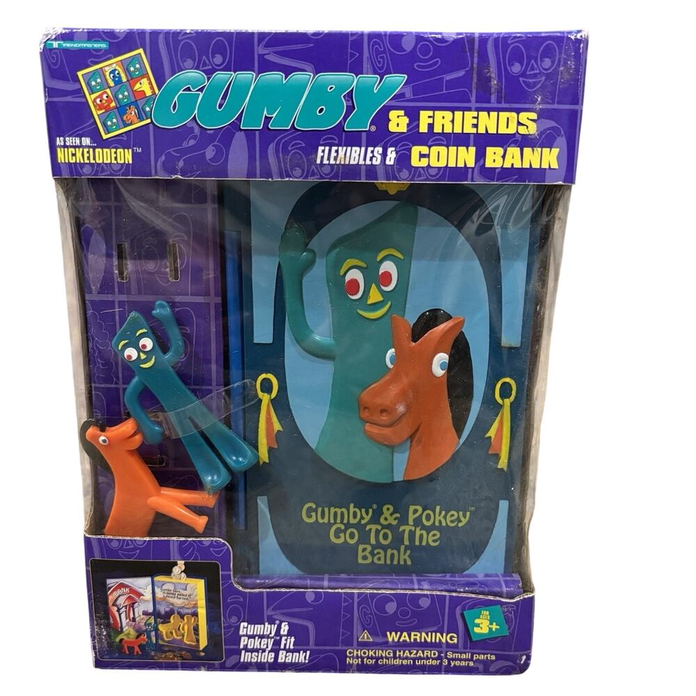 The Adventures of Gumby and Friends Flexibles & Coin Bank Trendmasters 1995 NIP